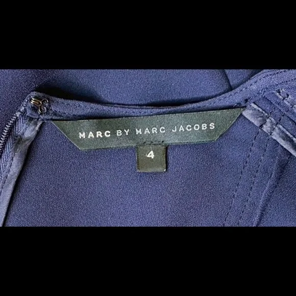 Marc By Marc Jacobs Ink Blue Shift Dress Short Sleeve Leather Shoulder Patches 4 - Picture 6 of 6